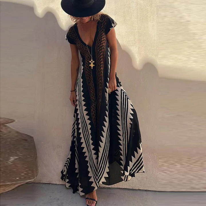 Julia | Maxi-Strandkleid mit Ethno-Muster (In 7 Farben)