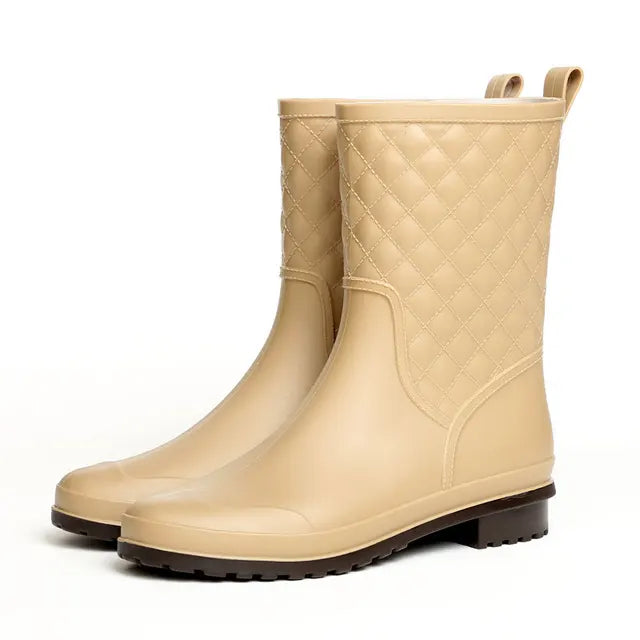 Damen Wasserdichte Plateau Gummistiefel Kariert