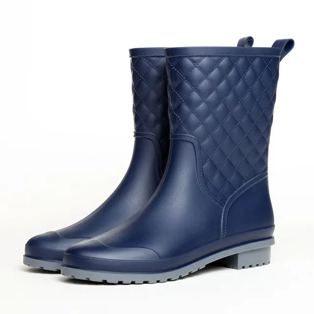 Damen Wasserdichte Plateau Gummistiefel Kariert