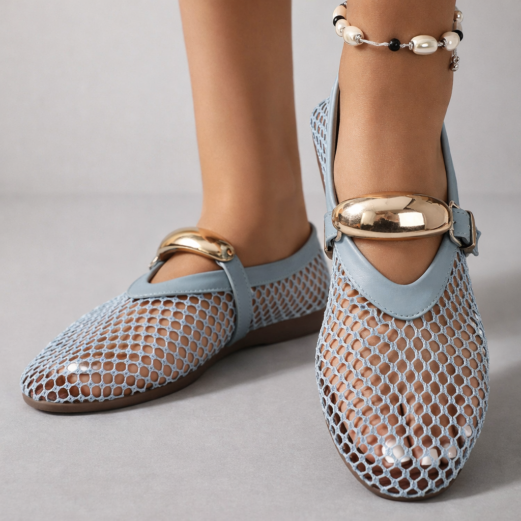 Damen Mary Jane Schuhe aus Mesh mit flacher Sohle in Rückansicht