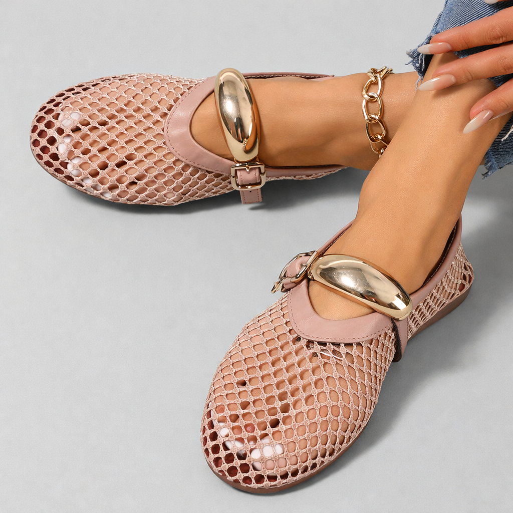 Damen Mary Jane Schuhe Aus Mesh Mit Flacher Sohle
