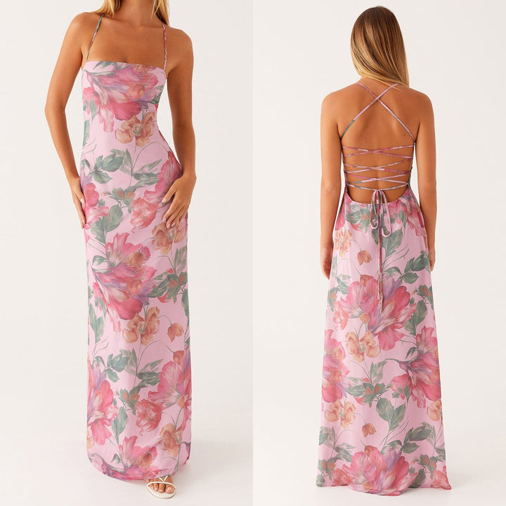 Damen Blumen Maxikleid Sommer Ärmelloses Strandkleid