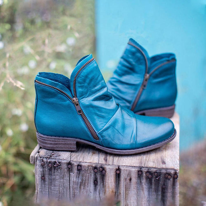 Damen Knöchelhohe Lederstiefeletten Mit Vintage Absatz