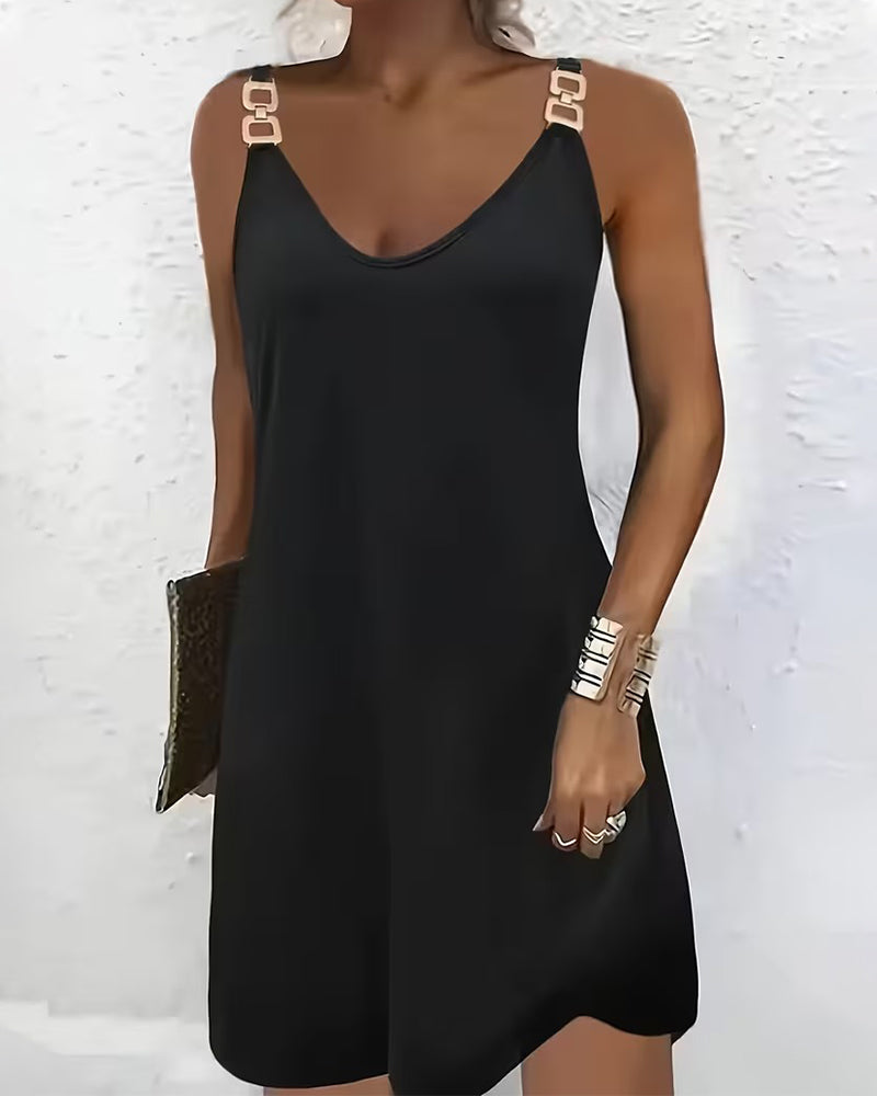 Damen Cami Kleid unifarben und knielang in schlichter Ansicht