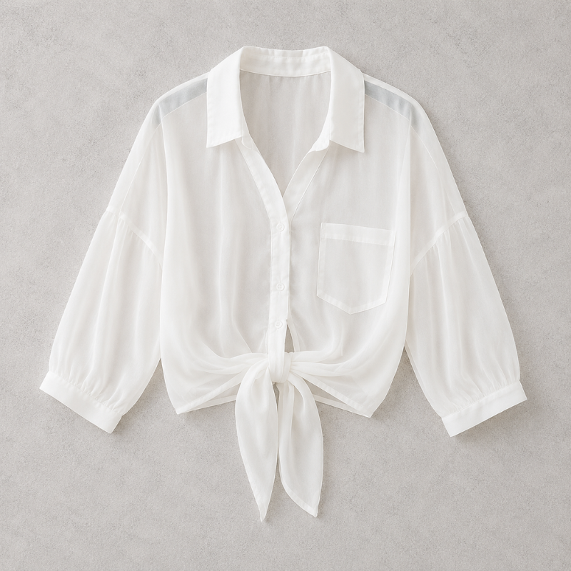 Damen Leinenbluse Aus Voile Mit Bindeband