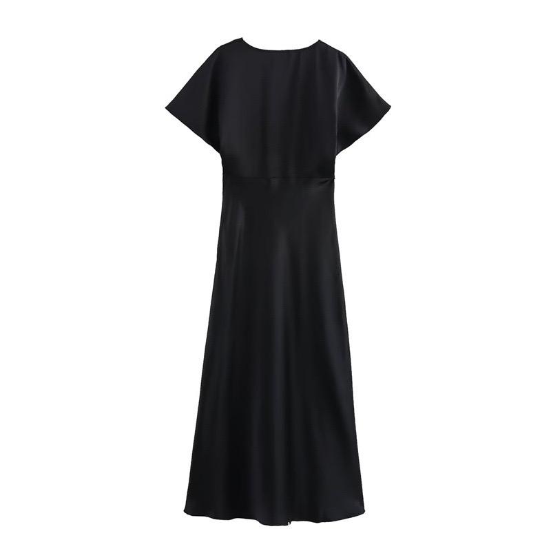 Satin-Midikleid Schwarz