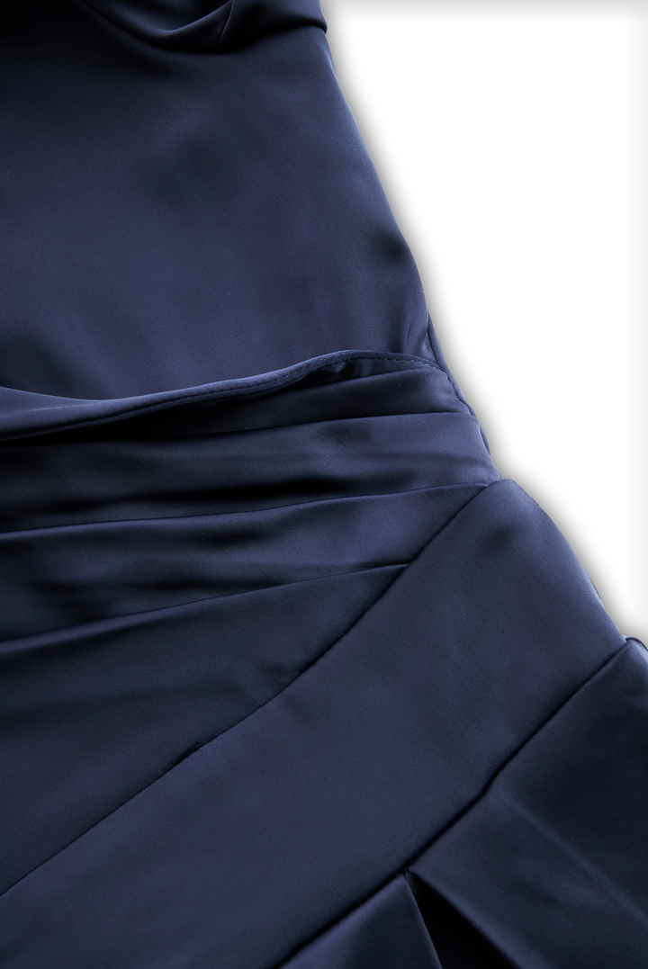 Vintage Satin Midi-Kleid mit drapiertem Kragen