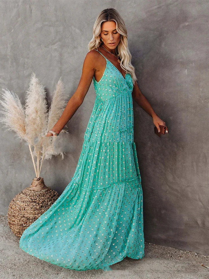 Boho-Chic grünes Maxi-Sommerkleid