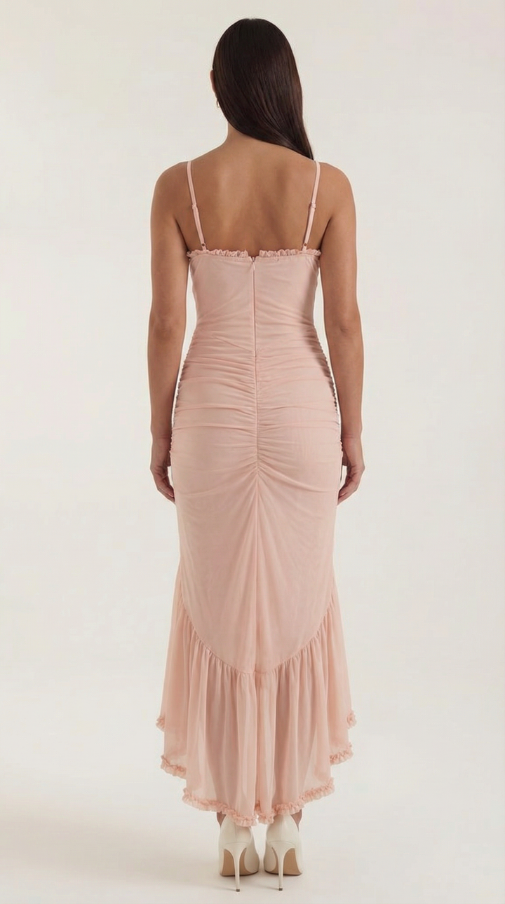 Damen Volant Maxikleid mit High-Low-Saum