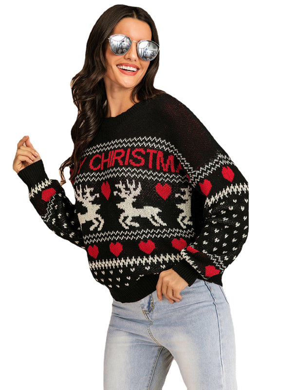 Rentier Jacquard Strick Weihnachtspullover