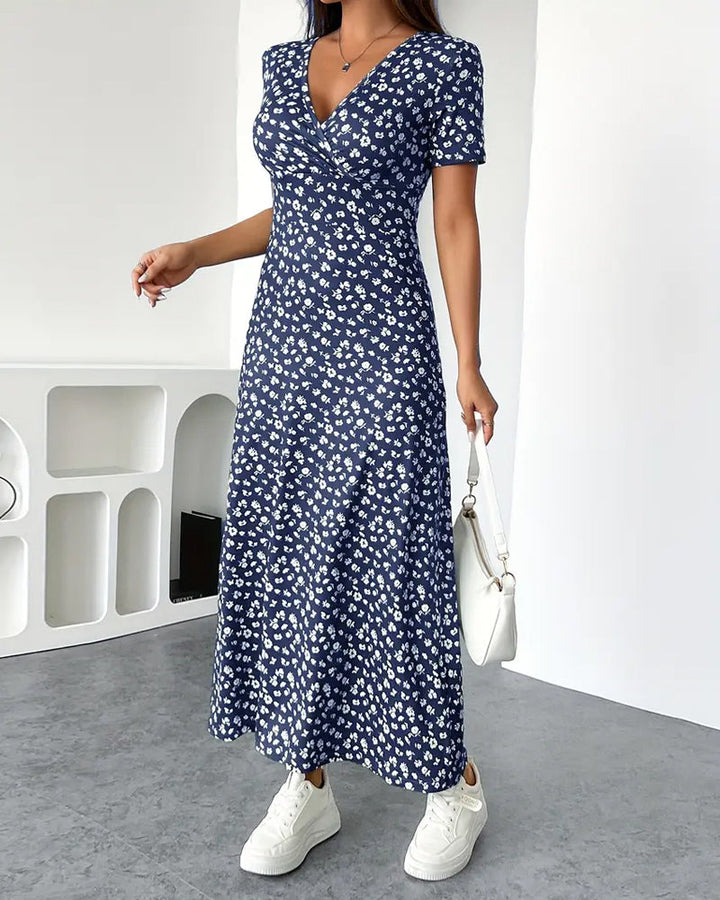 Elegantes bedrucktes tailliertes Midi-Kleid für Damen