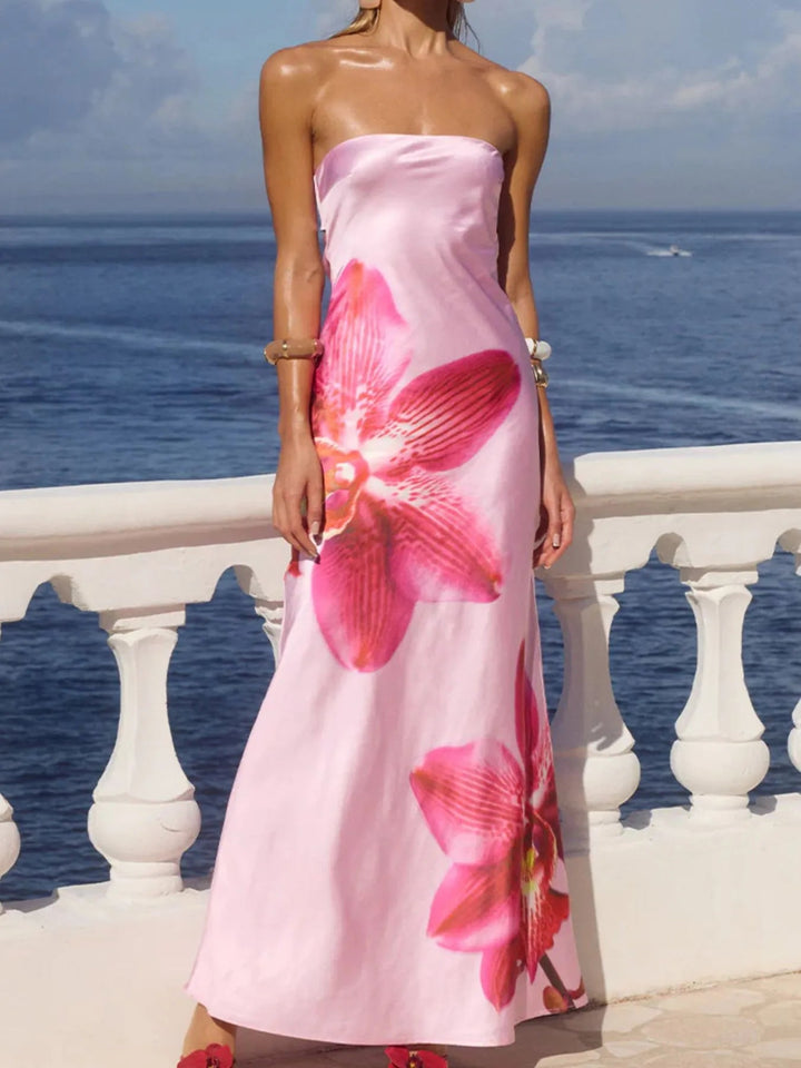 Bedrucktes Maxikleid aus Polyester mit Schlauchdesign
