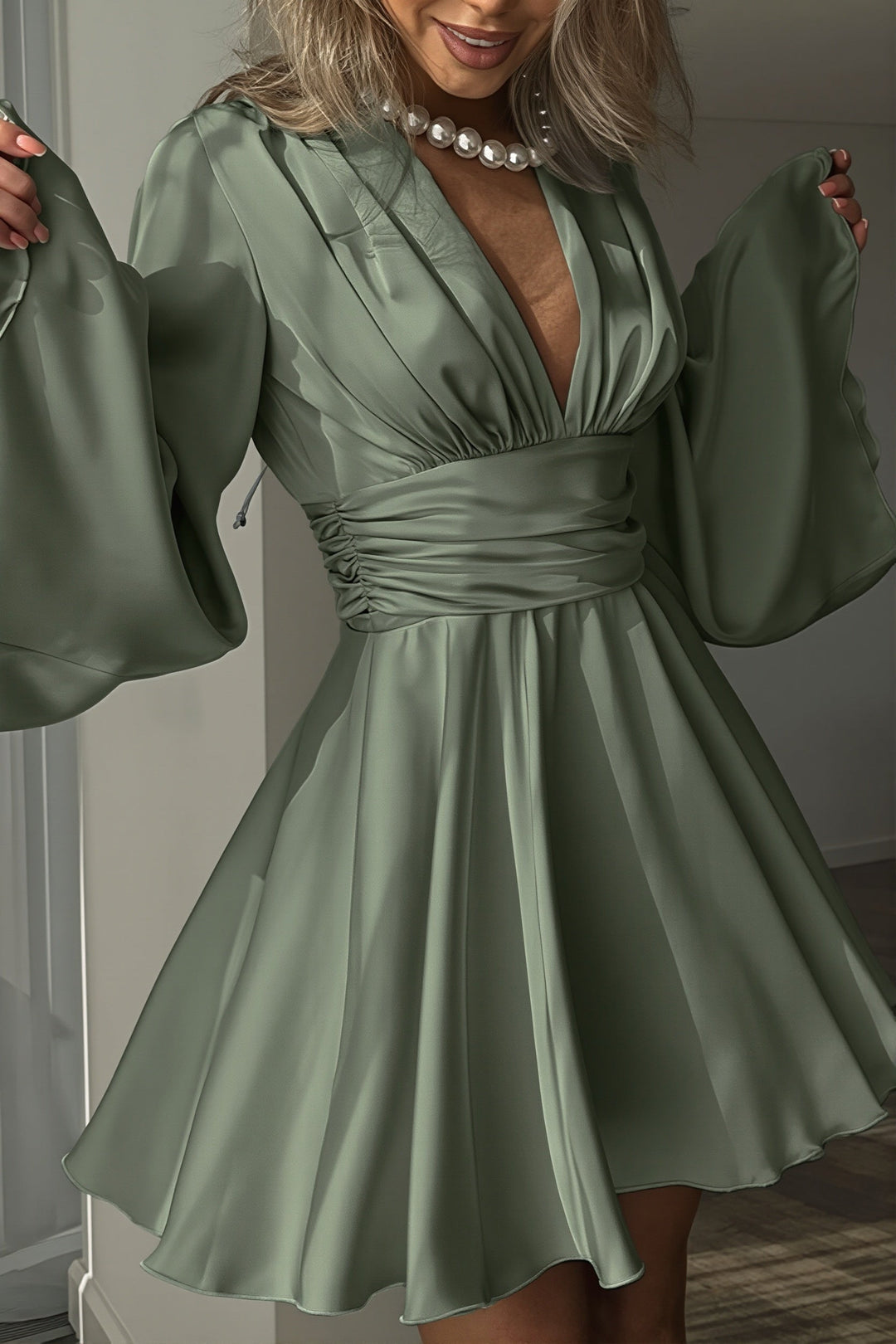 Elegantes Damen Minikleid mit romantischen Volants, Detailansicht