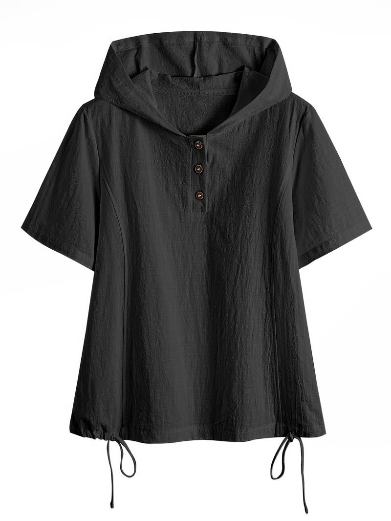 Locker geschnittener Kapuzenpullover mit kurzer Textur und Knopfleiste