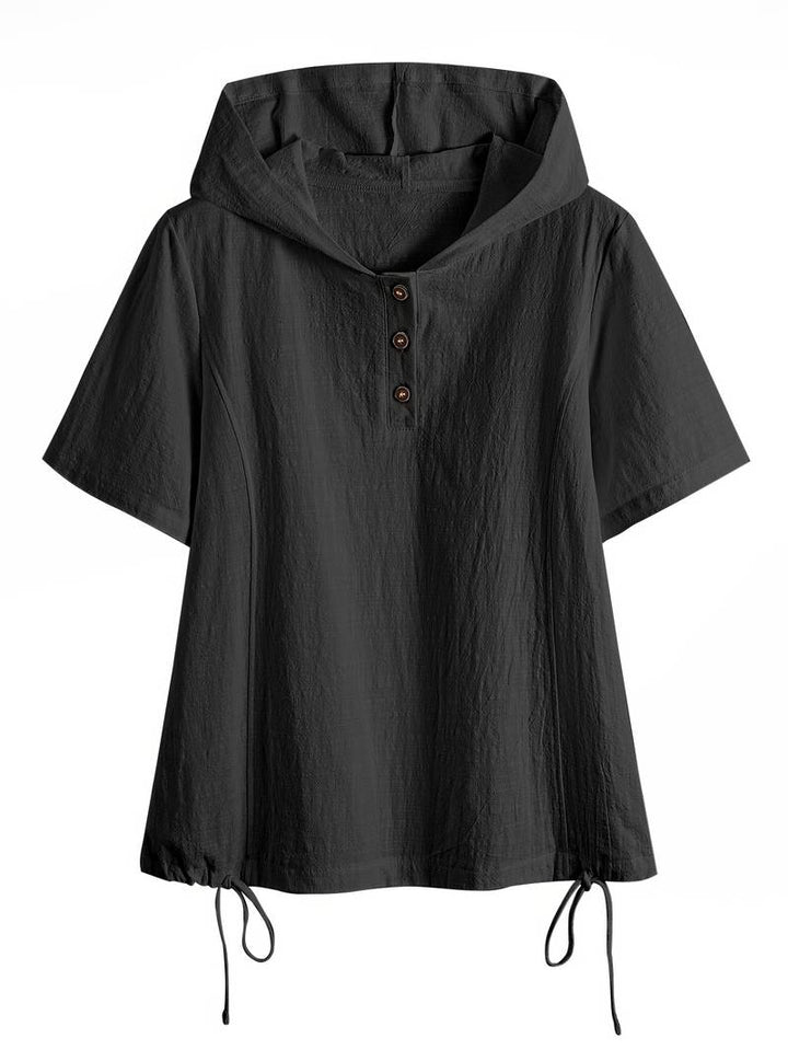 Locker geschnittener Kapuzenpullover mit kurzer Textur und Knopfleiste