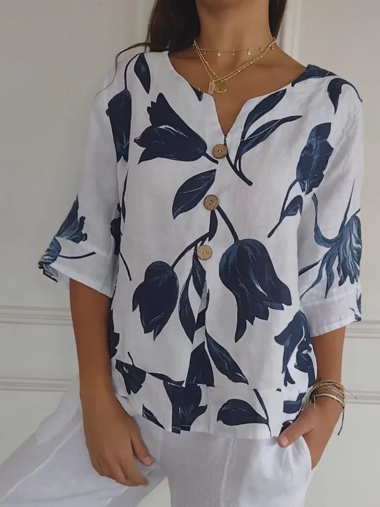 V-Ausschnitt Bedruckte Tunika-Bluse
