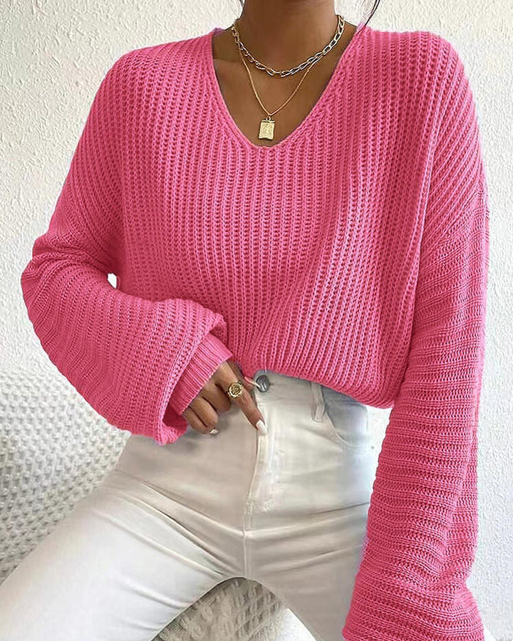 Damen Pullover mit V-Ausschnitt und langen Ärmeln in der Vorderansicht