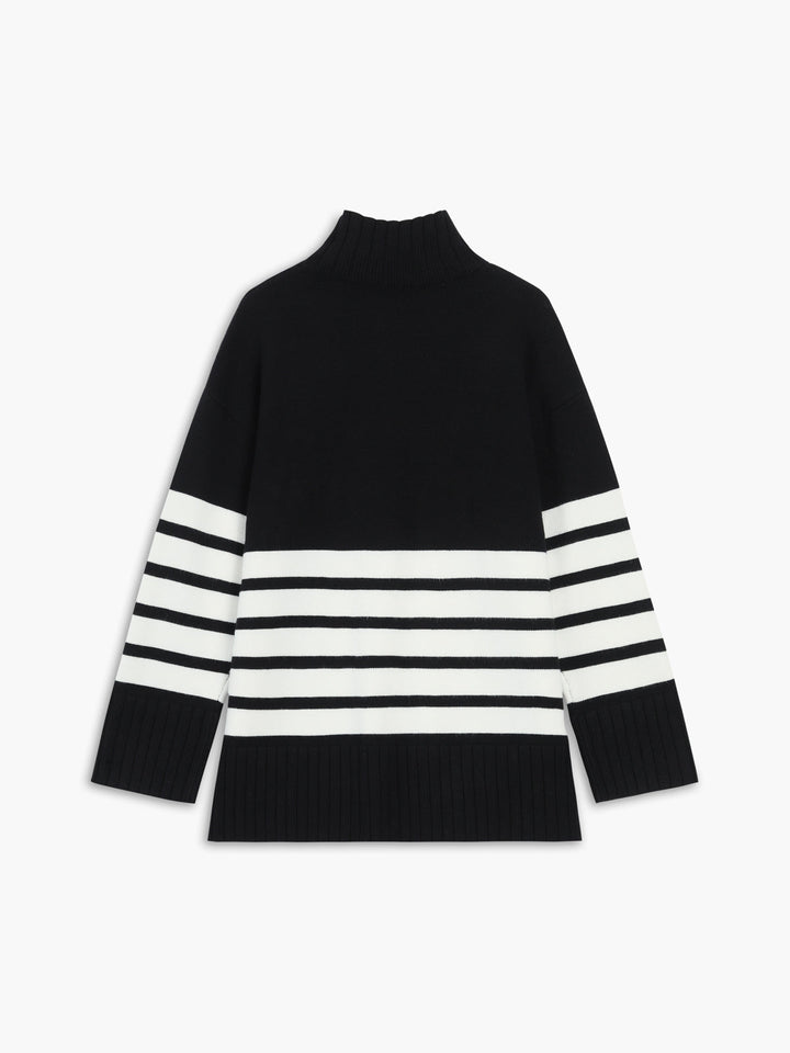 Miss Paris Mock Neck gestreifter Pullover