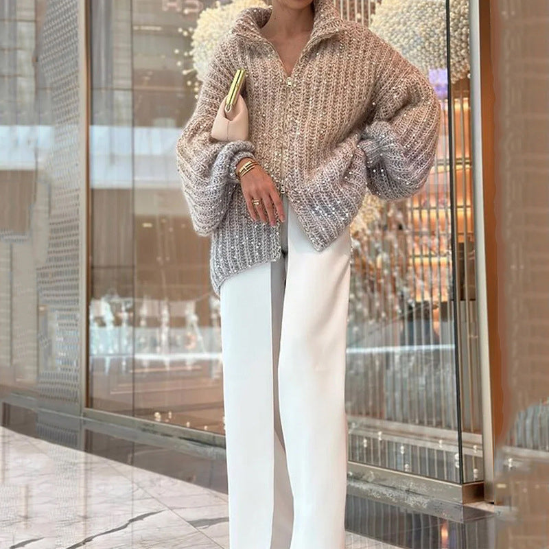 Strickcardigan mit Glitzer-Pailletten
