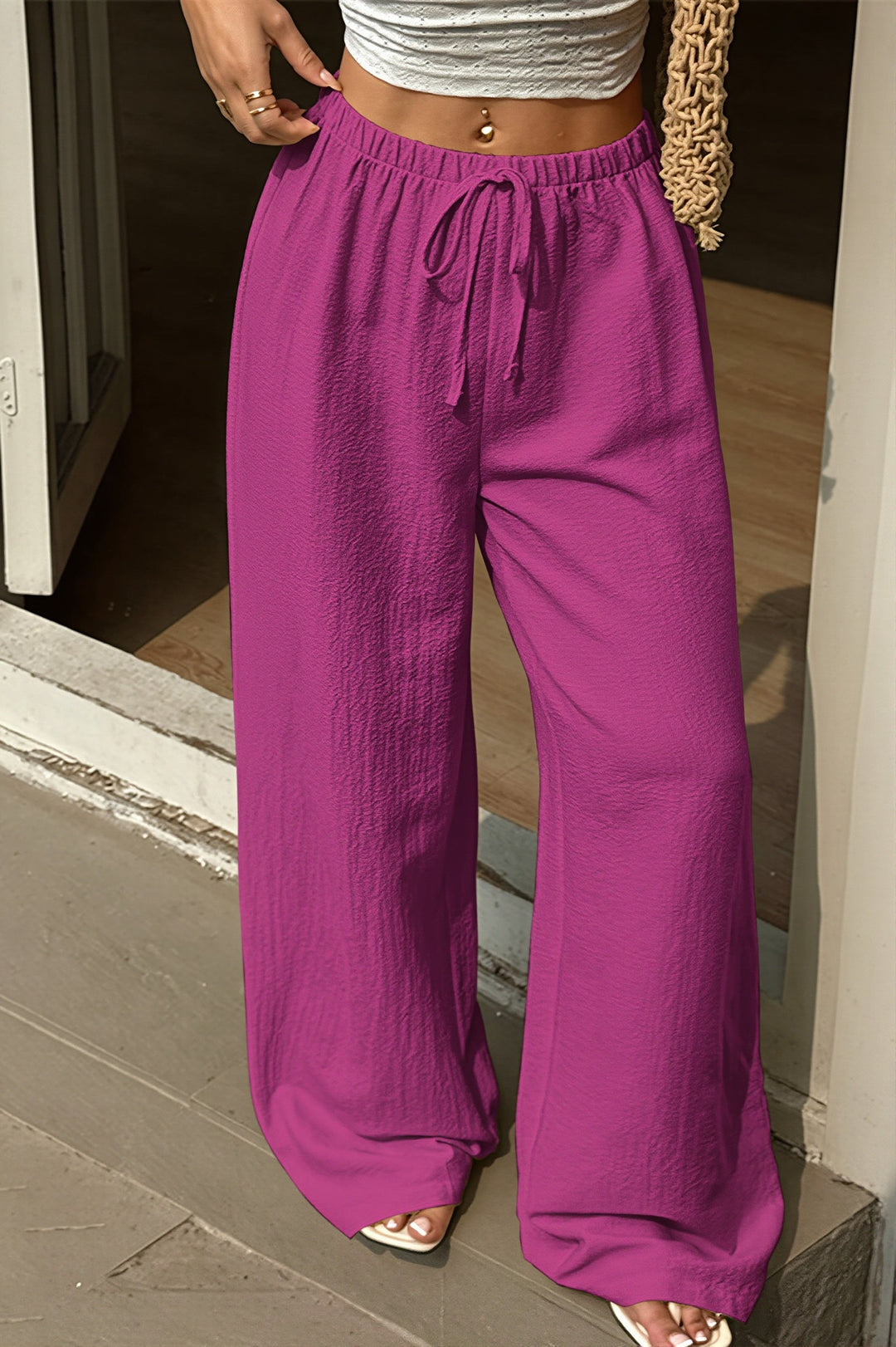 Damen Weite Hosen Mit Hoher Taille In Unifarbe