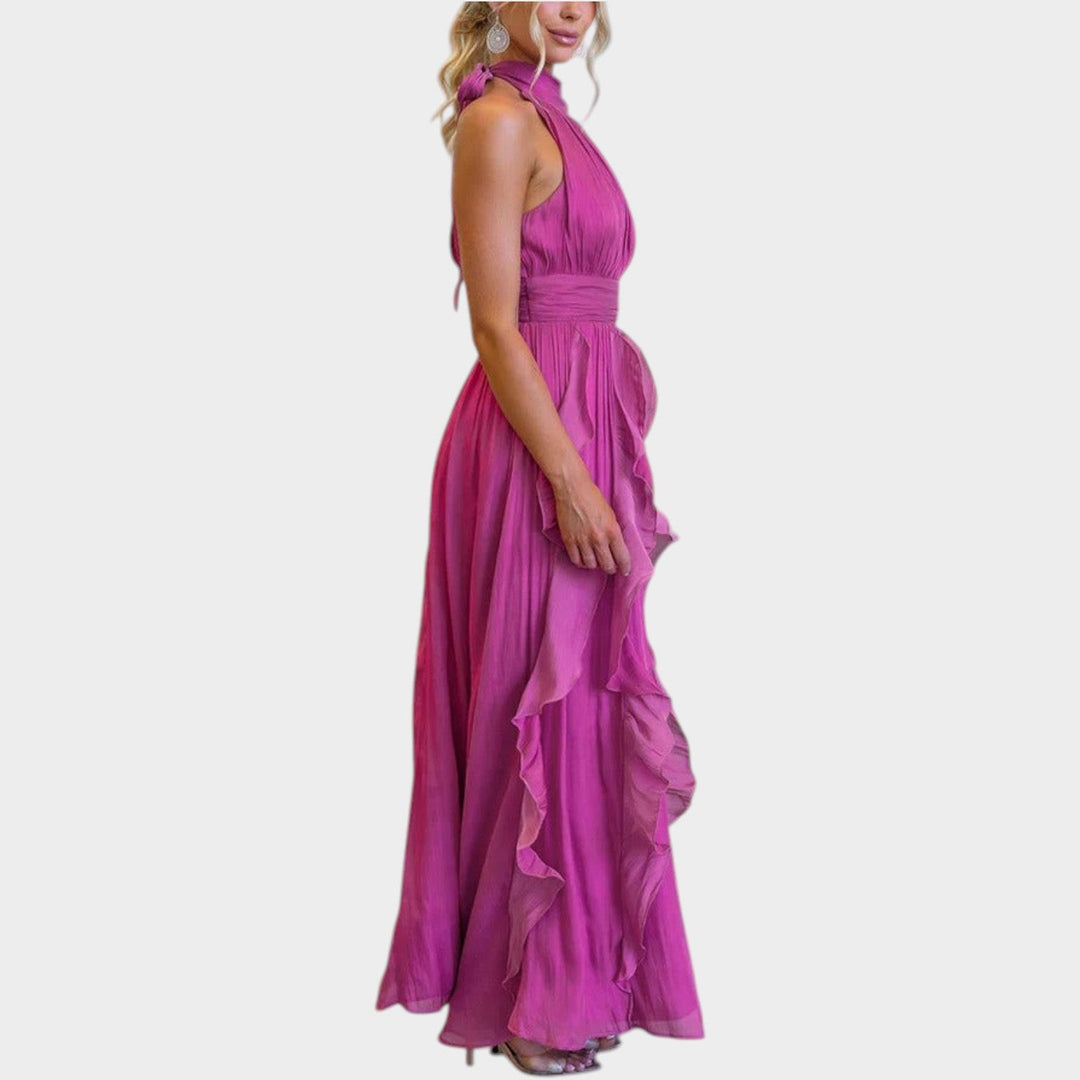 Elegantes Maxi-Kleid mit gerafftem Neckholder-Ausschnitt
