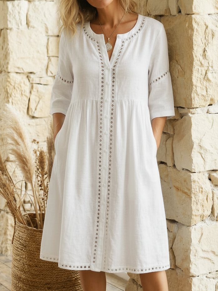 Premium Leinen Midi Kleid für Damen