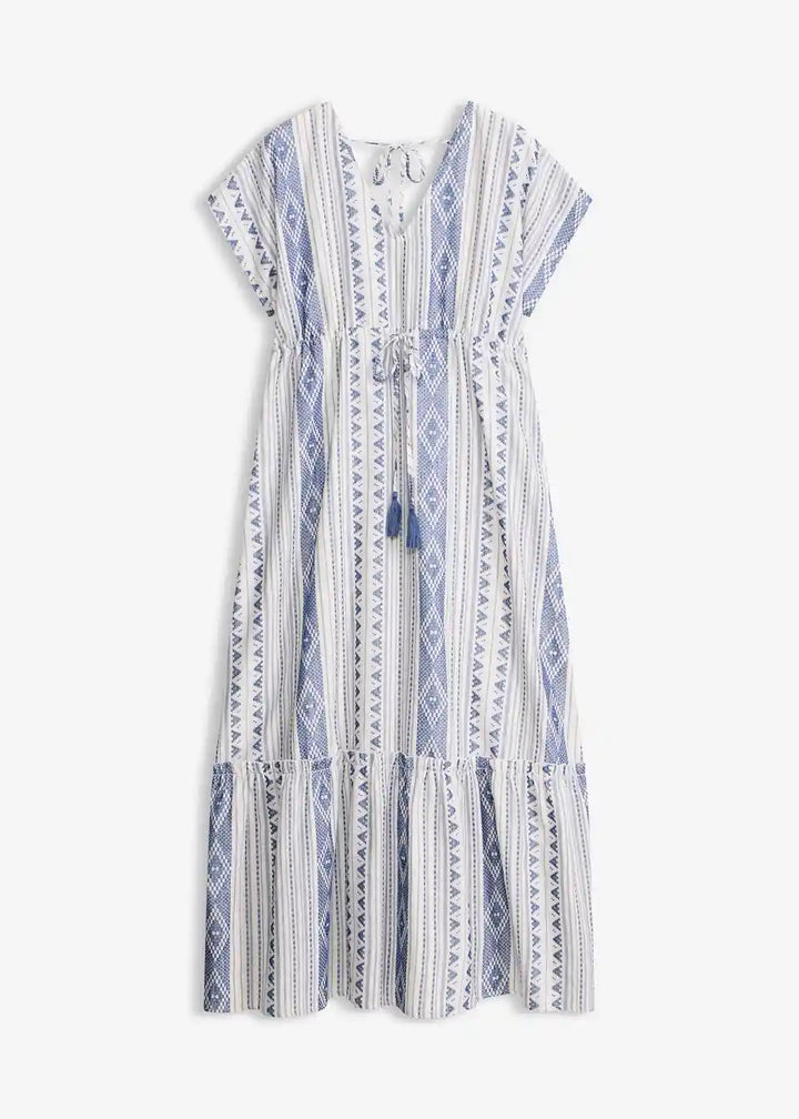 Damen Maxikleid Mit Ethno Streifen Und Taillenband