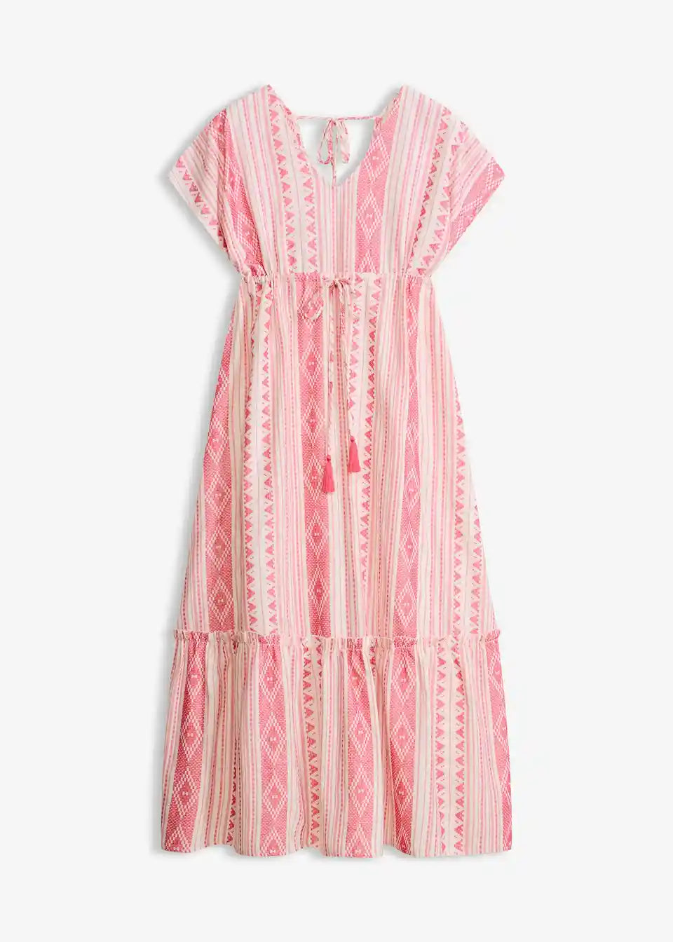 Damen Maxikleid Mit Ethno Streifen Und Taillenband