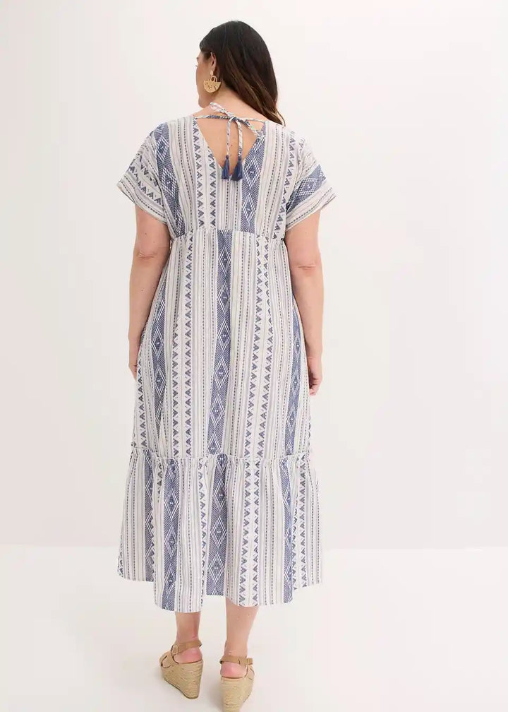 Damen Sommerkleid mit Ethno-Streifen in seitlicher Ansicht