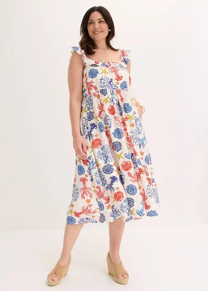 Luftiges Sommer-Maxikleid für Damen mit lockerem Schnitt und buntem Print