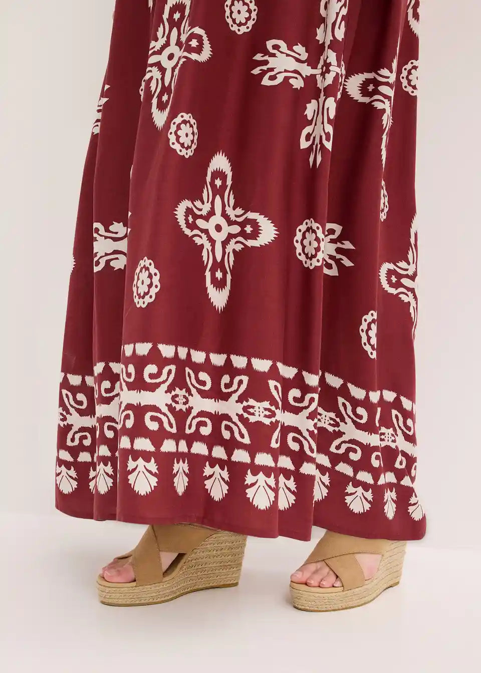 Damen Boho-Sommerkleid mit Ethno-Muster in ganzer Länge