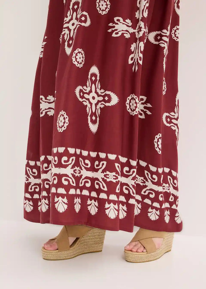 Damen Boho-Sommerkleid mit Ethno-Muster in ganzer Länge