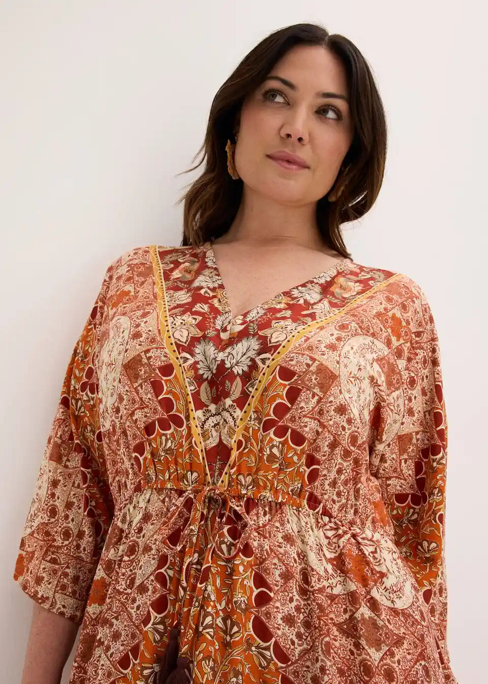Damen Maxikleid mit 3/4-Ärmeln und luftigem Stoff