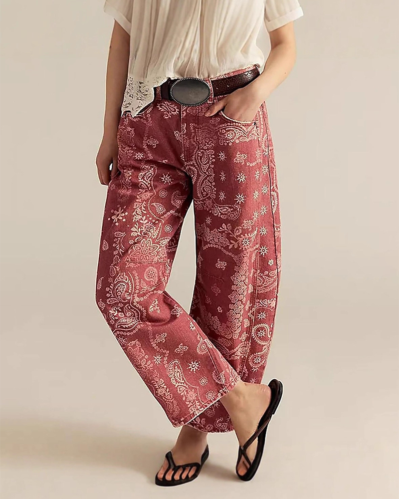 Damen Jeans Mit Print Und Lockerer Passform