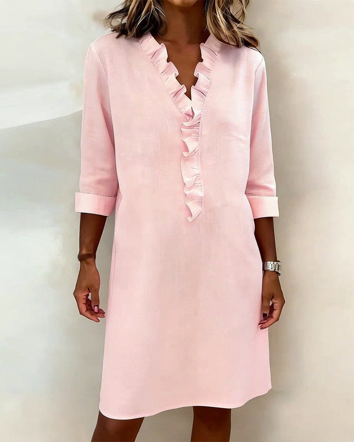 Luftiges Leinenmisch-Rüschenkleid im Shift-Stil