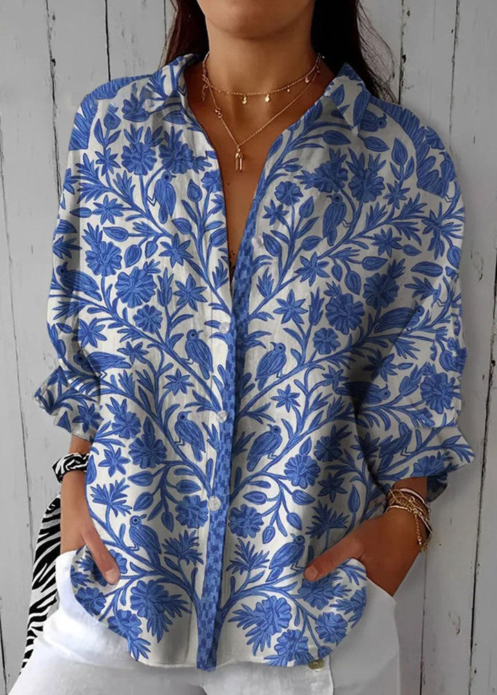 Blaue Blumenmuster Gartenbluse