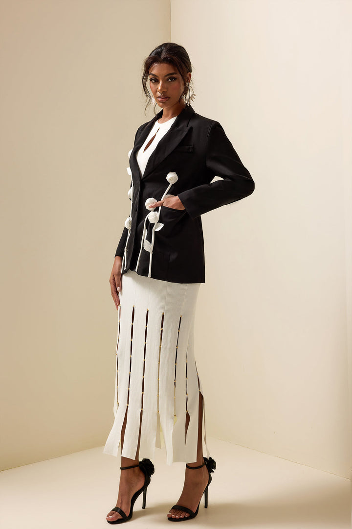 Floral Kontrast Langarm Blazer Jacke