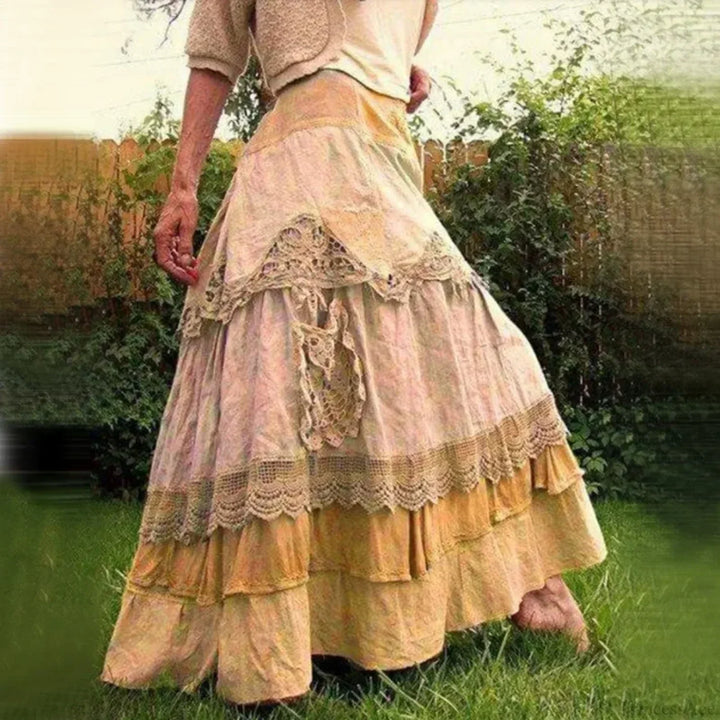 Großgrößen Baumwollmischung Rüschen Maxi-Rock im Vintage-Stil