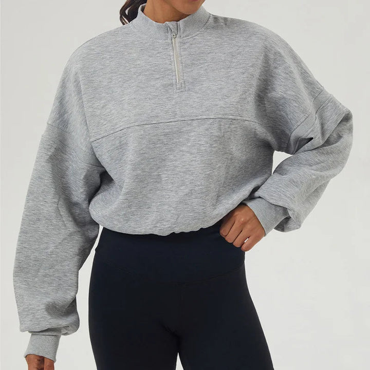 Übergroßes Sweatshirt aus Baumwollmischung mit halbem Reißverschluss für Damen