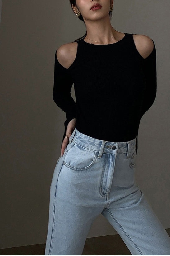 Damen Stricktop mit cleanem Design und Rundhals, Frontalansicht