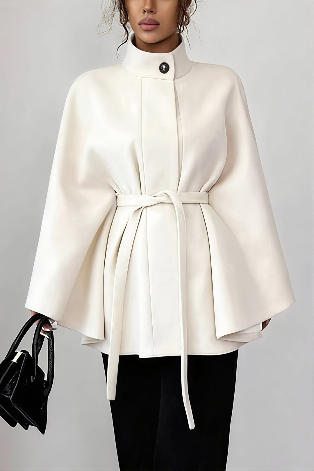 Damen Cape Jacke In Wolloptik Mit Gürtel