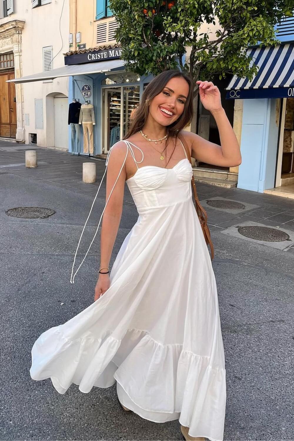 Polyester Fließendes Langkleid Weiß