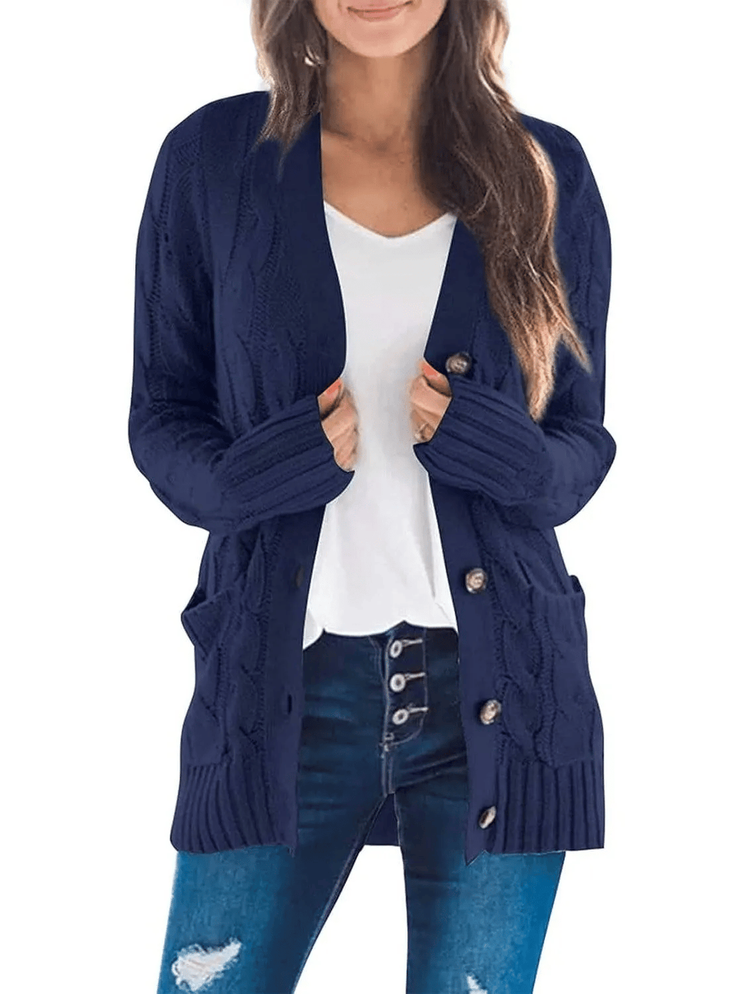 Offener Strickcardigan mit Zopfmuster