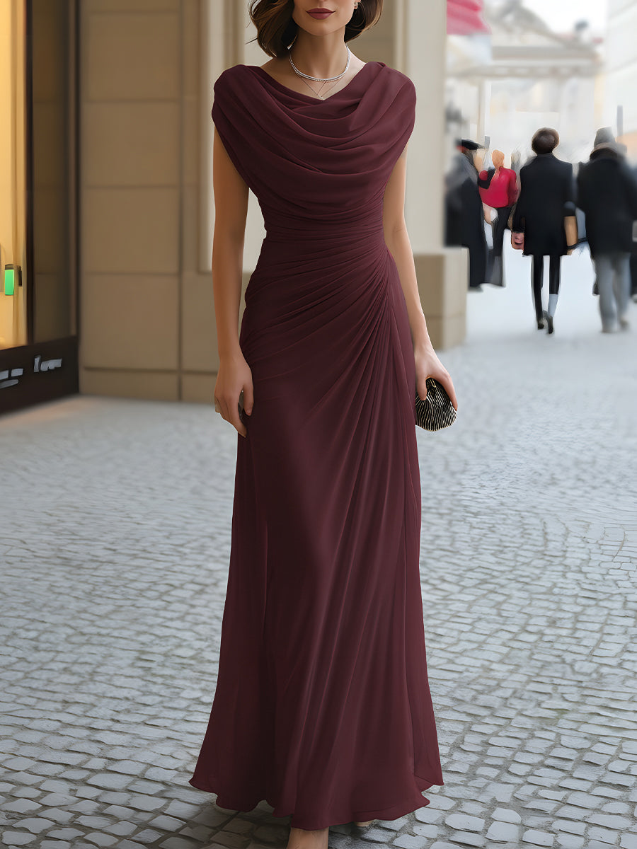 Maxikleid für Damen mit drapiertem Wasserfallausschnitt und Raffungen