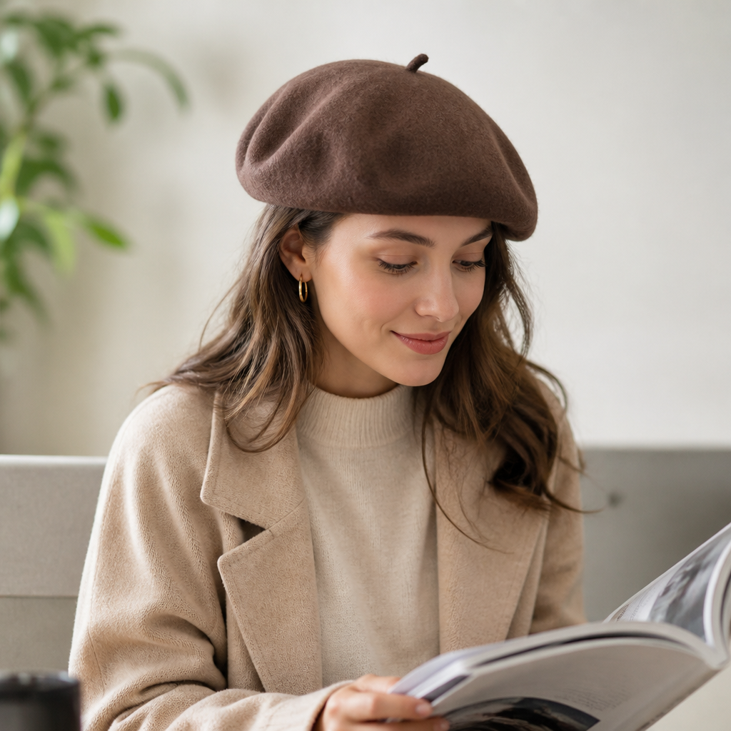 Rundes Filzbarett als stilvolles Accessoire für Damen