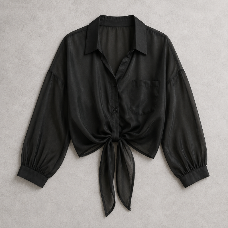 Damen Leinenbluse aus Voile mit Bindeband in elegantem, femininem Stil