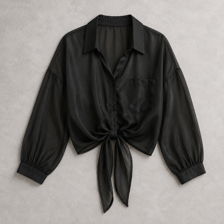 Damen Leinenbluse aus Voile mit Bindeband in elegantem, femininem Stil