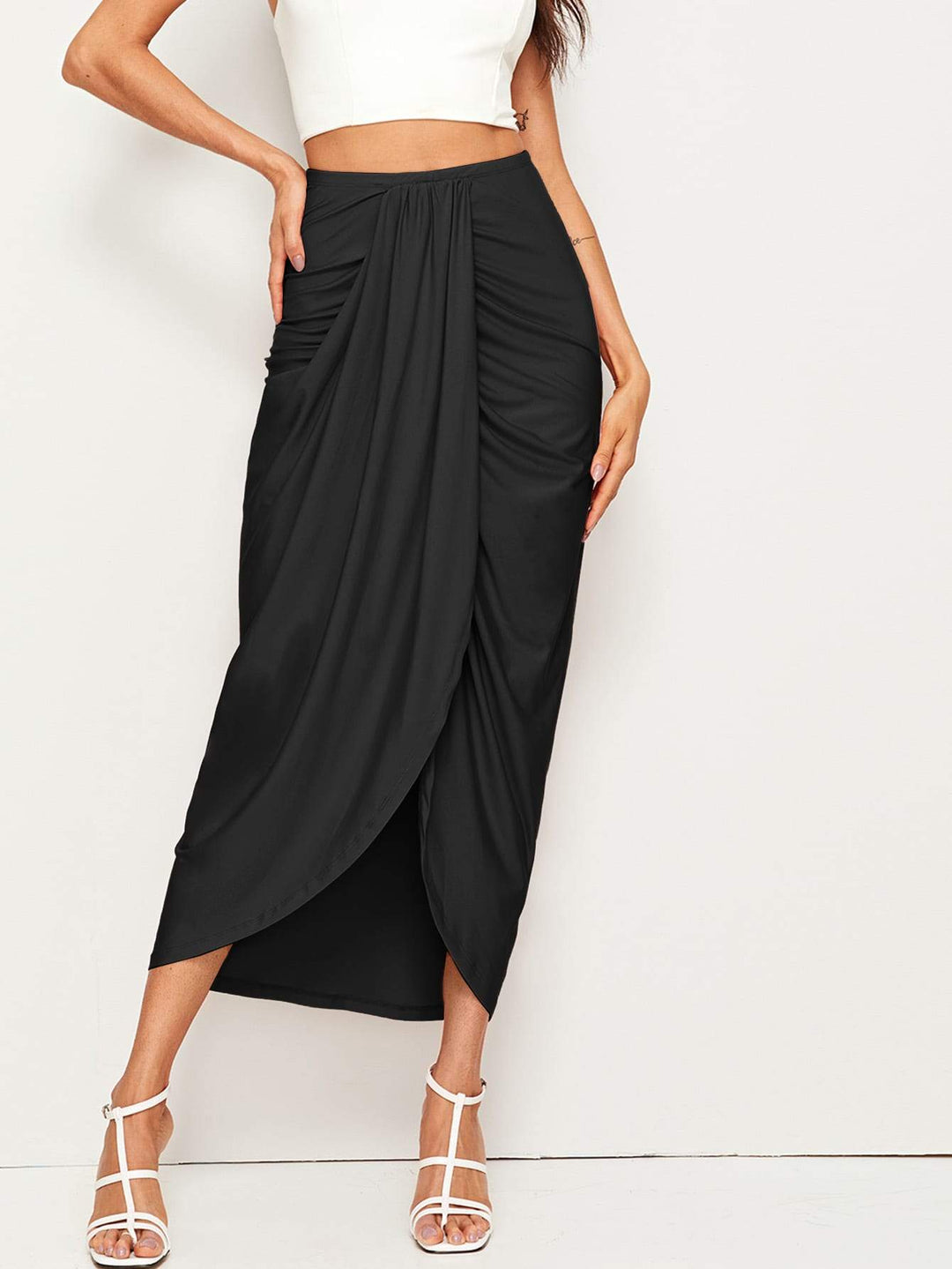 Drapierter Midirock mit hoher Taille Damenmode Unterteile