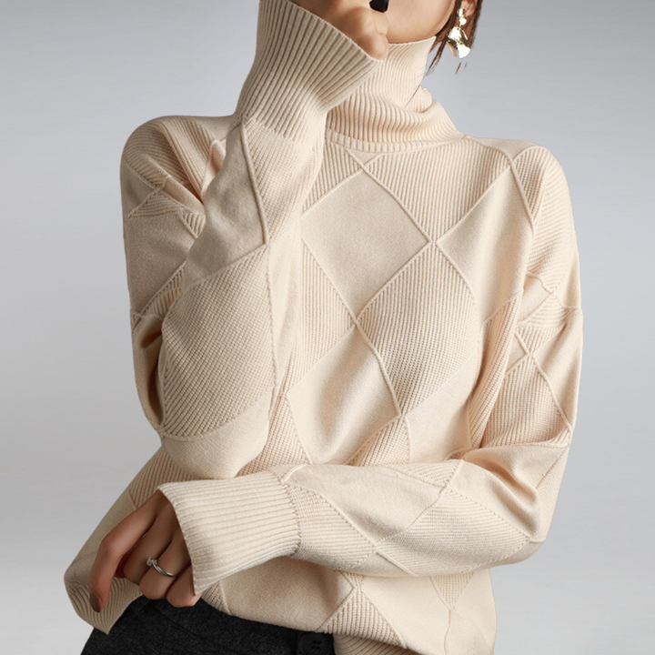 Gemütlicher geometrischer Strick-Rollkragenpullover für Damen