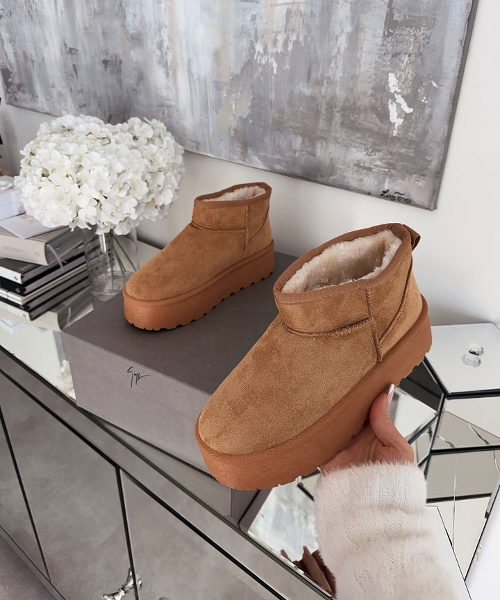 Braune Leder-Plateau-Stiefeletten für stilvollen Alltagsschick